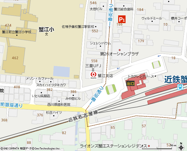 蟹江支店付近の地図